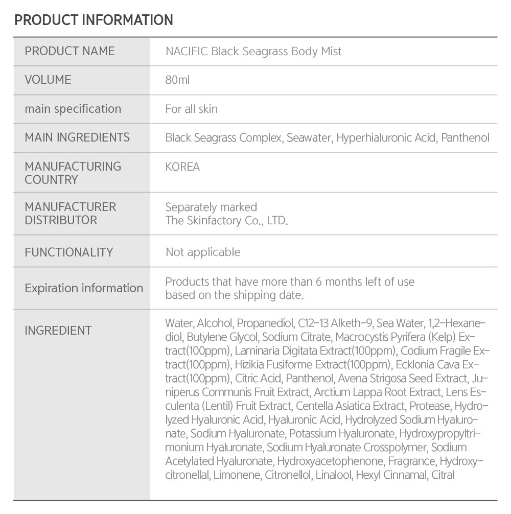 NACIFIC Black Seagrass Body Mist 80ml