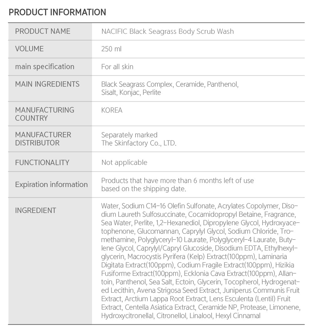 NACIFIC Black Seagrass Body Scrub Wash 250ml